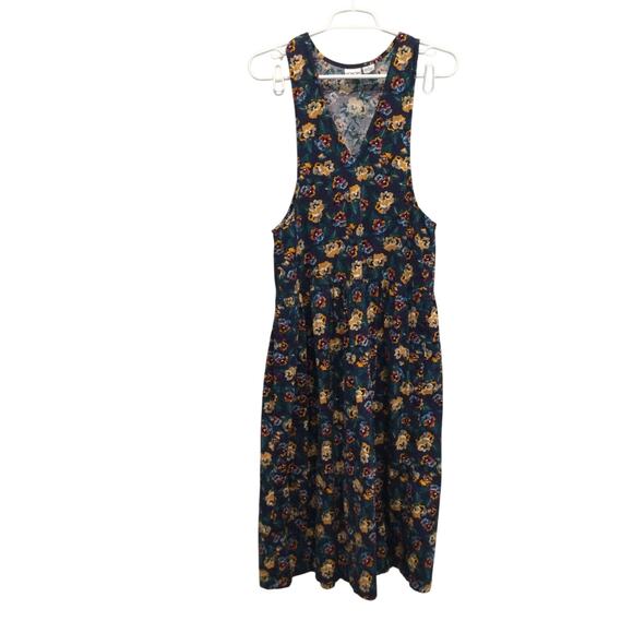 Vintage Womens Jumper Dress Size Small Blue Floral Pansy 90s Modest Fall Casual - Picture 8 of 8